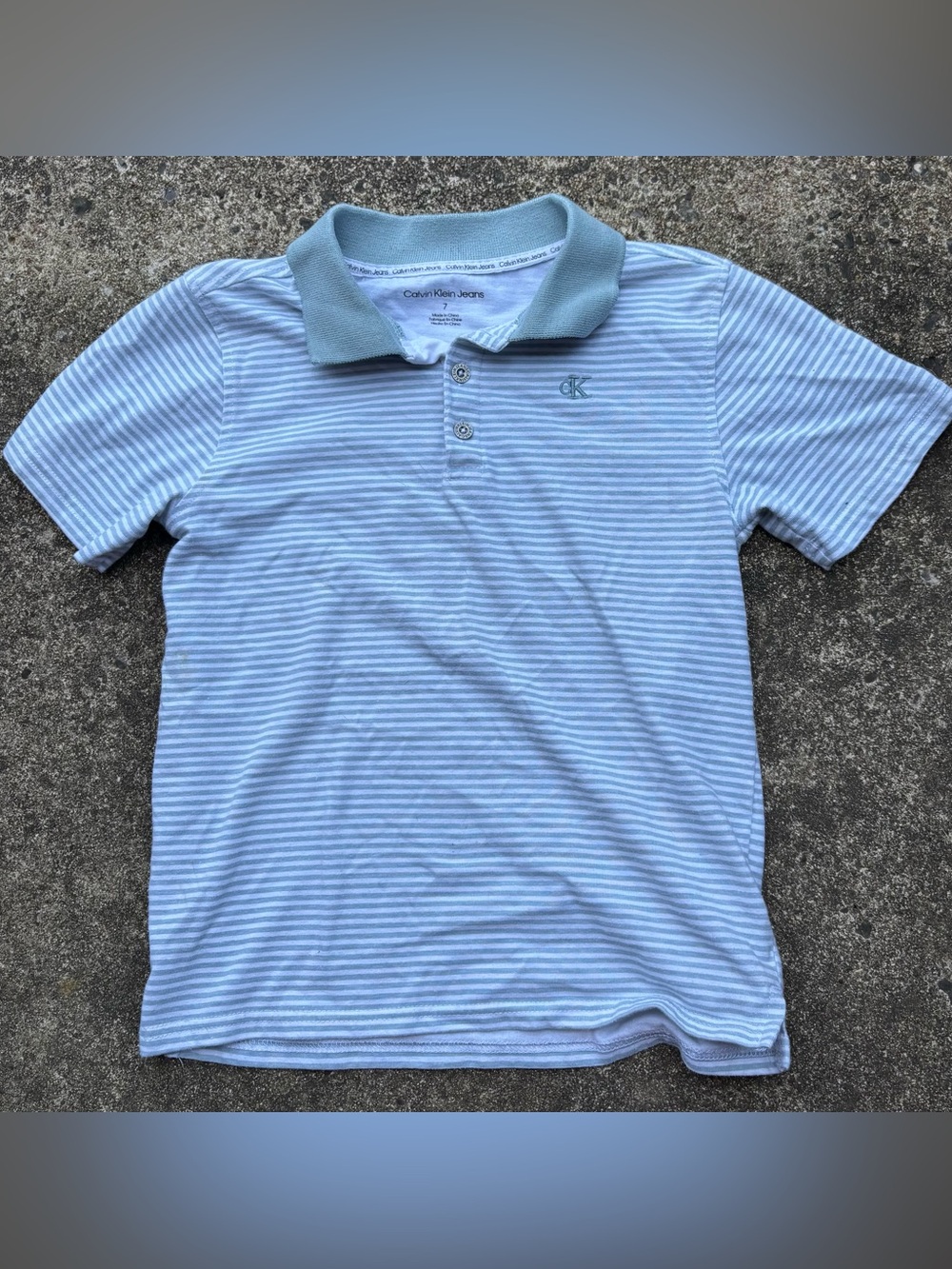 Calvin Klein Jeans Mint and White Striped Polo Shirt